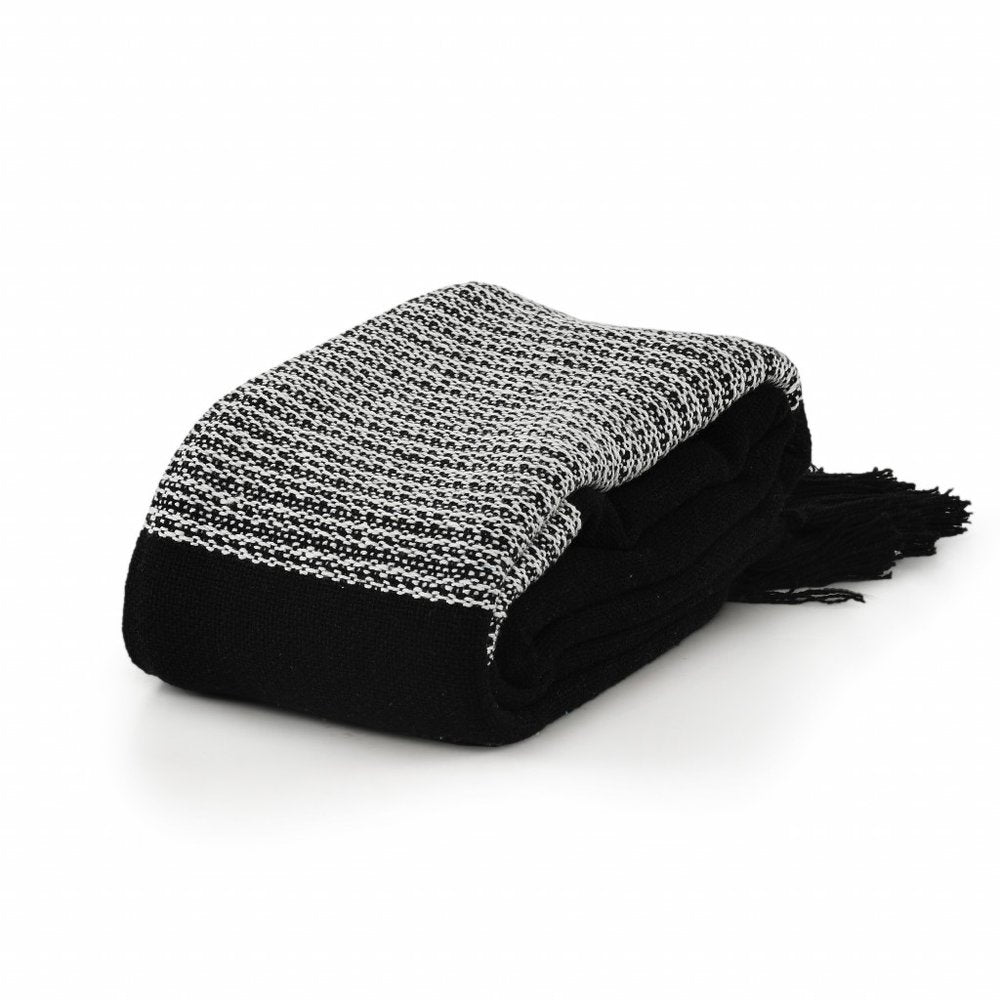 Black and White Woven Cotton Checkered Throw Blanket — view 5