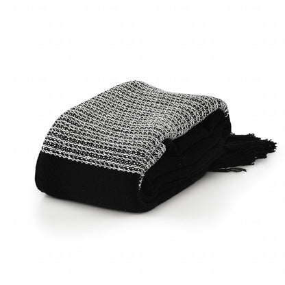 Black and White Woven Cotton Checkered Throw Blanket