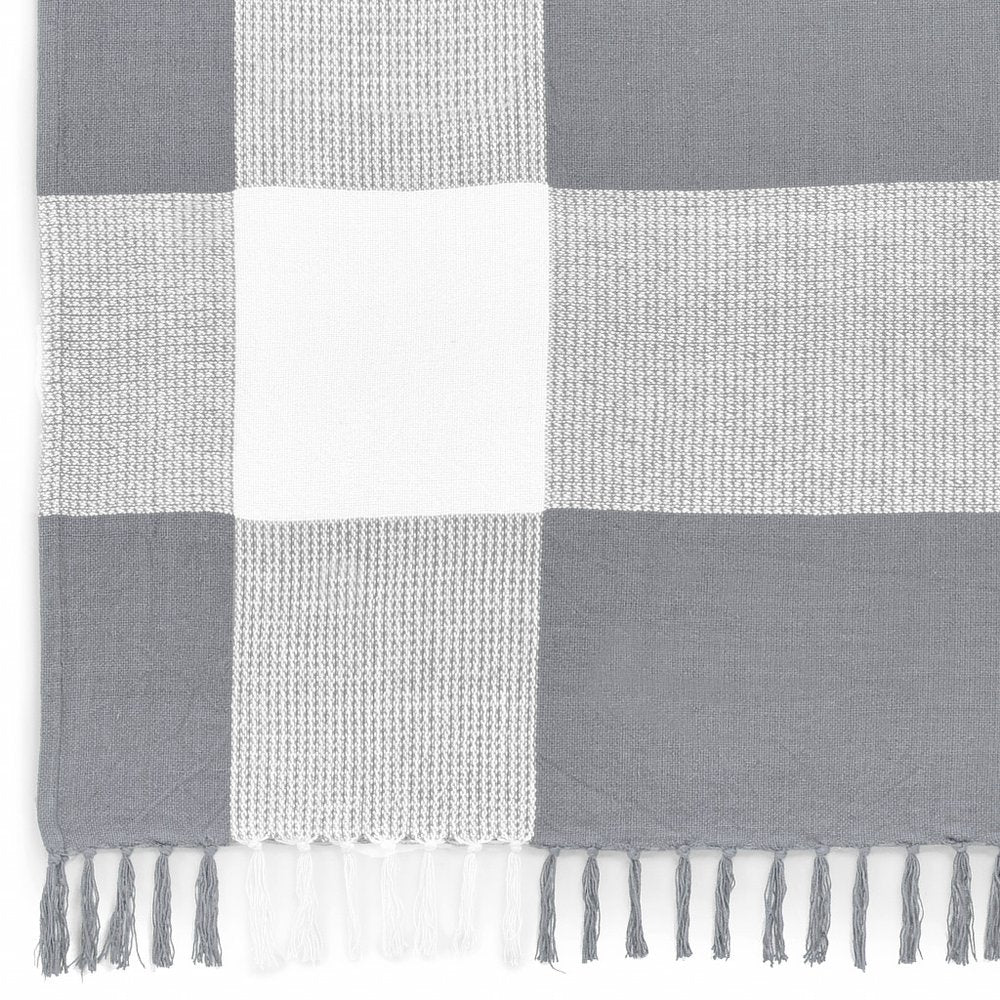 Black and White Woven Cotton Checkered Throw Blanket — view 13