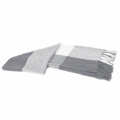 50" X 60" Gray Woven Cotton Checkered Throw Blanket with Fringe