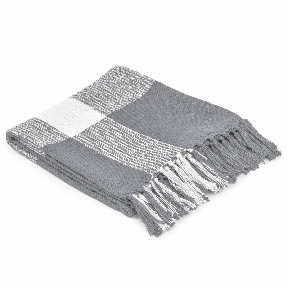 Black and White Woven Cotton Checkered Throw Blanket — view 15