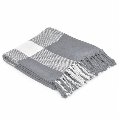 50" X 60" Gray Woven Cotton Checkered Throw Blanket with Fringe