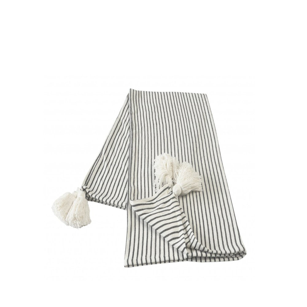 50" X 60" Brown and White Woven Cotton Striped Throw Blanket with Tassels HomeRoots