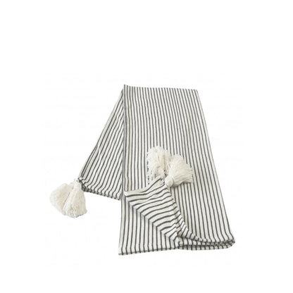 50" X 60" Brown and White Woven Cotton Striped Throw Blanket with Tassels HomeRoots