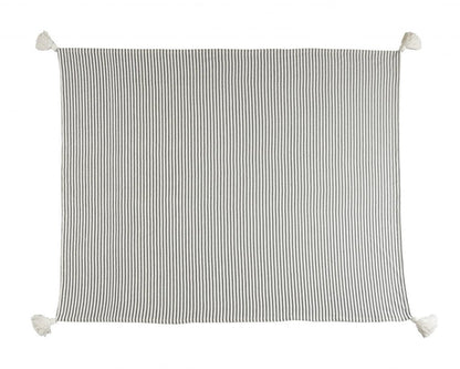 50" X 60" Brown and White Woven Cotton Striped Throw Blanket with Tassels HomeRoots