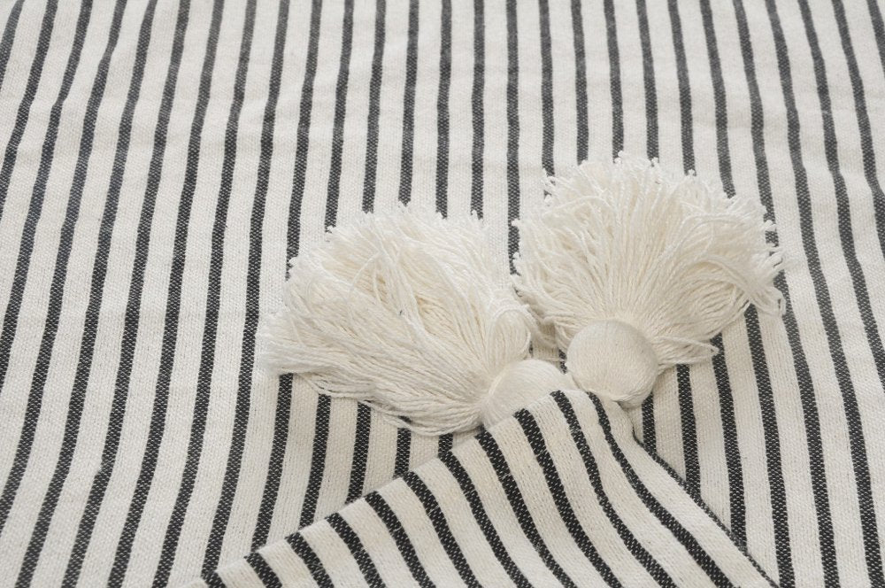 50" X 60" Brown and White Woven Cotton Striped Throw Blanket with Tassels HomeRoots