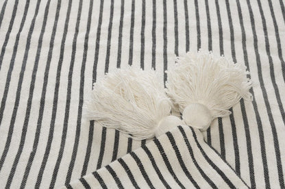 50" X 60" Brown and White Woven Cotton Striped Throw Blanket with Tassels HomeRoots