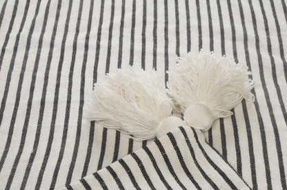 50" X 60" Black and White Woven Cotton Striped Throw Blanket with Tassels