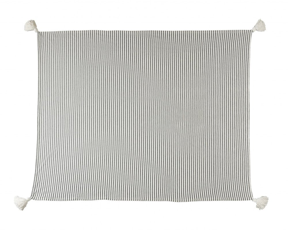 50" X 60" Brown and White Woven Cotton Striped Throw Blanket with Tassels HomeRoots