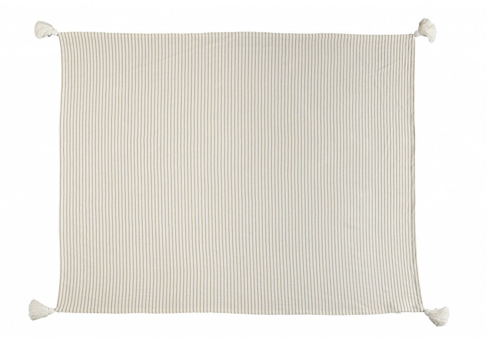 50" X 60" Brown and White Woven Cotton Striped Throw Blanket with Tassels HomeRoots