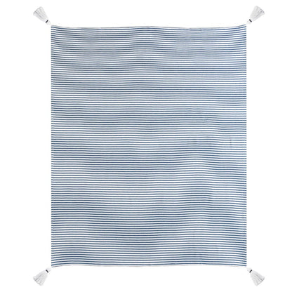 50" X 60" Blue and White Woven Cotton Striped Throw Blanket with Tassels HomeRoots