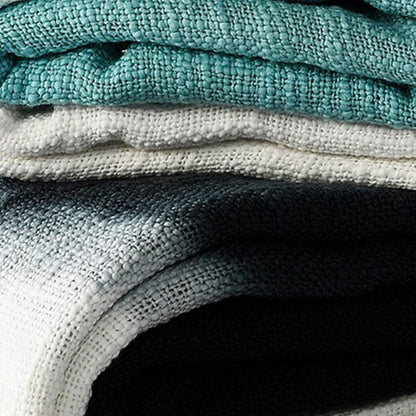 50" X 60" Blue and White Woven Cotton Ombre Throw Blanket with Fringe HomeRoots