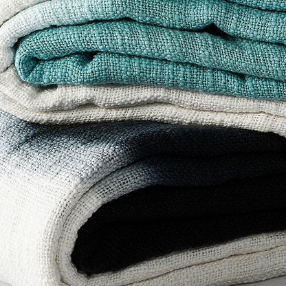 50" X 60" Blue and White Woven Cotton Ombre Throw Blanket with Fringe HomeRoots