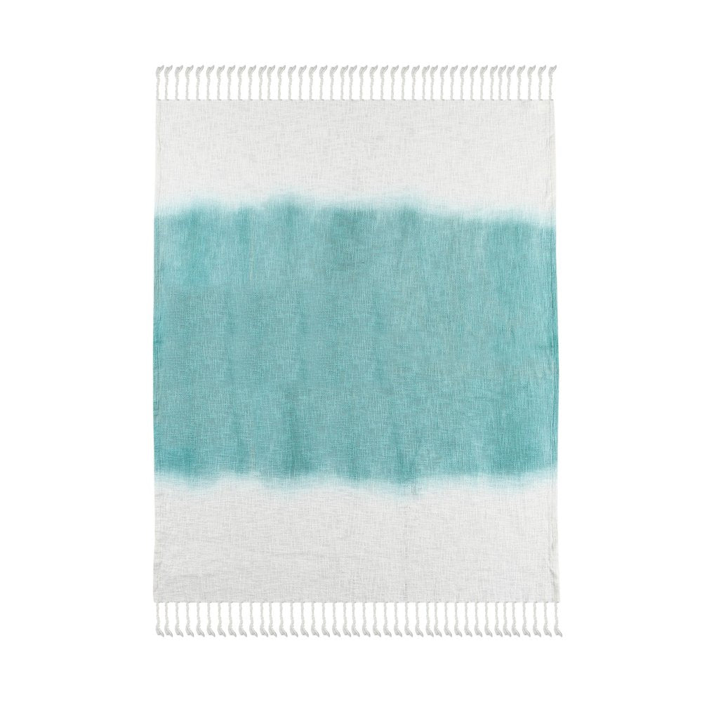 50" X 60" Blue and White Woven Cotton Ombre Throw Blanket with Fringe HomeRoots