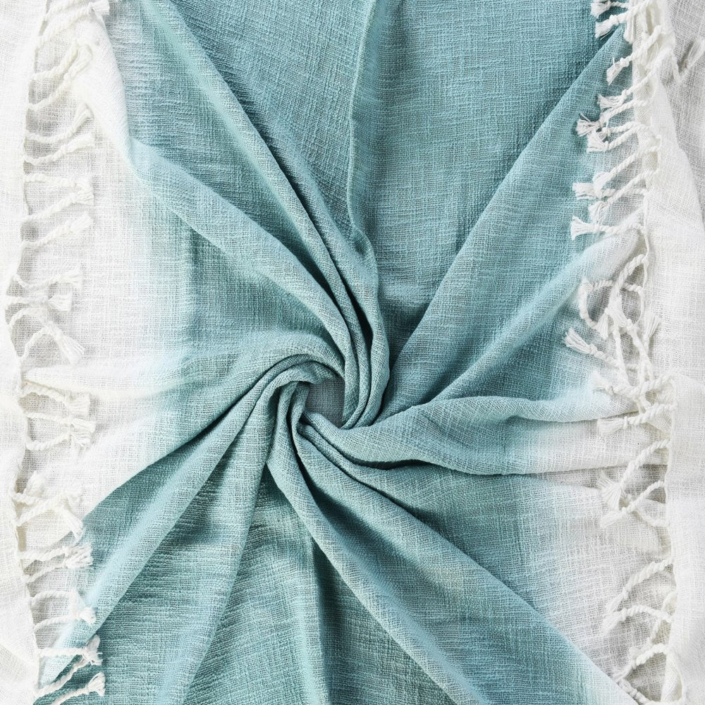 50" X 60" Black and White Woven Cotton Ombre Throw Blanket with Fringe HomeRoots