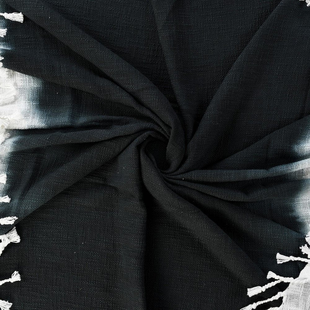 50" X 60" Black and White Woven Cotton Ombre Throw Blanket with Fringe HomeRoots