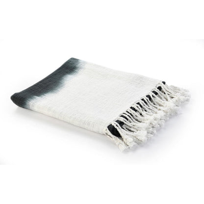 50" X 60" Black and White Woven Cotton Ombre Throw Blanket with Fringe HomeRoots