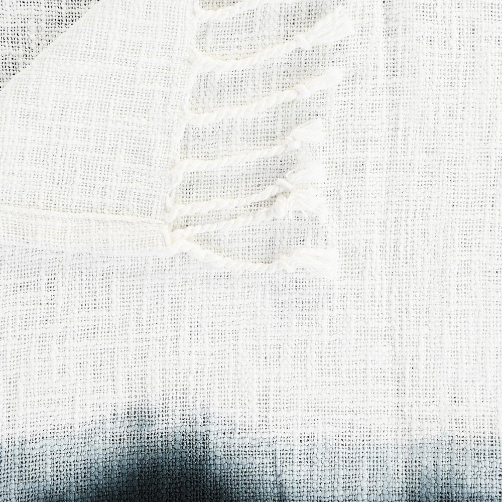 50" X 60" Black and White Woven Cotton Ombre Throw Blanket with Fringe HomeRoots