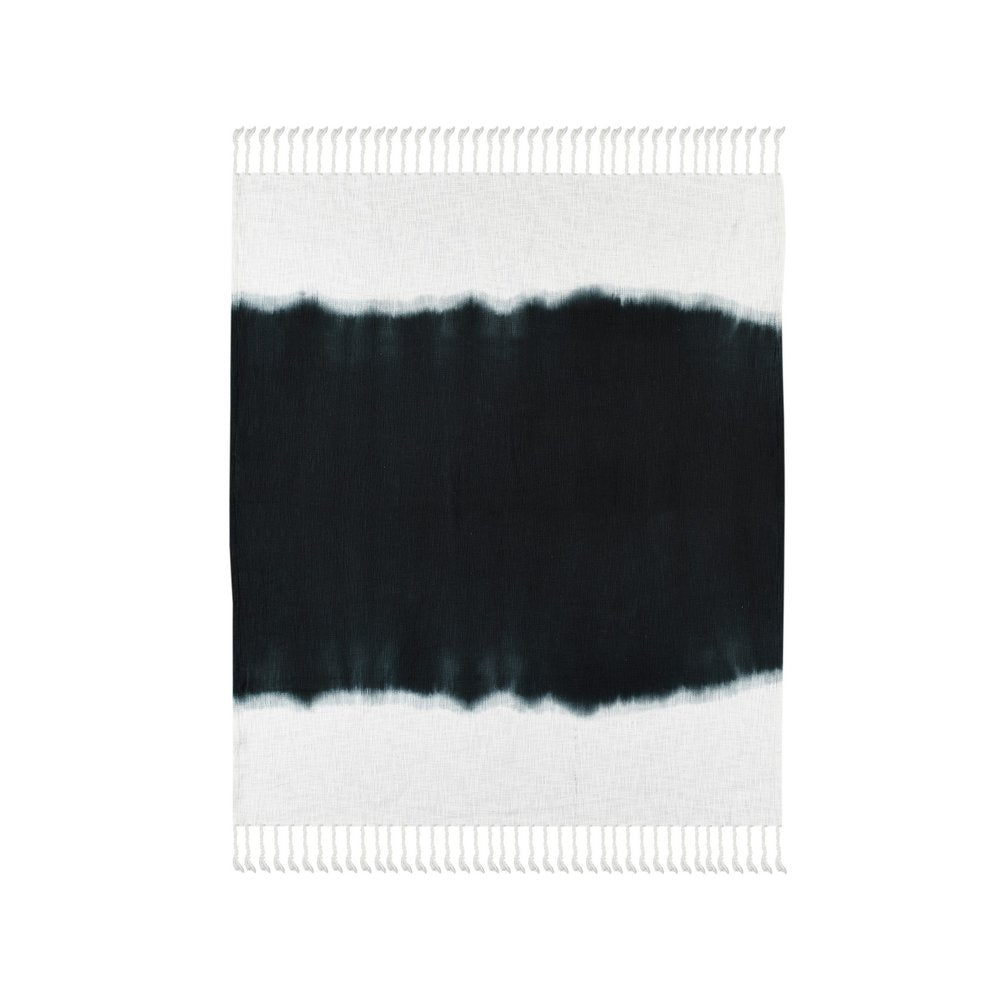 50" X 60" Black and White Woven Cotton Ombre Throw Blanket with Fringe HomeRoots