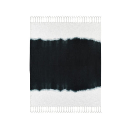 50" X 60" Black and White Woven Cotton Ombre Throw Blanket with Fringe HomeRoots