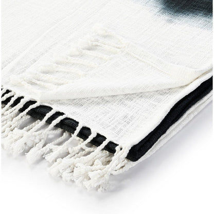 50" X 60" Black and White Woven Cotton Ombre Throw Blanket with Fringe HomeRoots