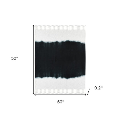 50" X 60" Black and White Woven Cotton Ombre Throw Blanket with Fringe HomeRoots