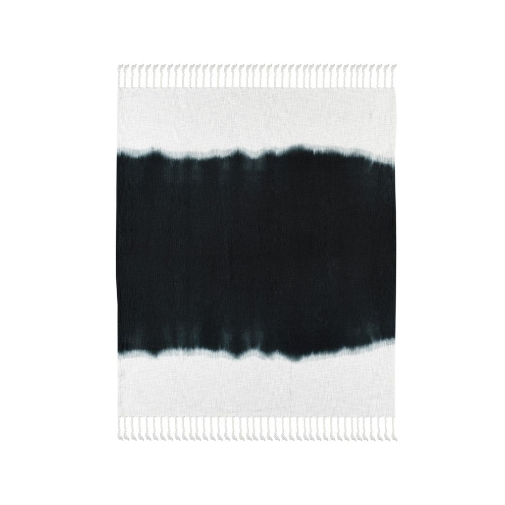 50" X 60" Black and White Woven Cotton Ombre Throw Blanket with Fringe HomeRoots