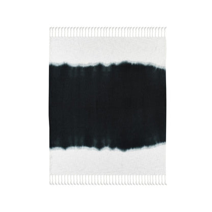50" X 60" Black and White Woven Cotton Ombre Throw Blanket with Fringe HomeRoots