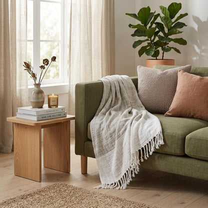 50" X 60" Gray and White Woven Cotton Ombre Throw Blanket with Fringe HomeRoots