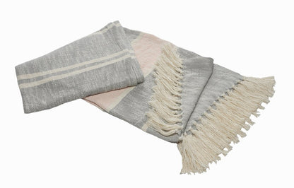 50" X 60" Gray Woven Cotton Striped Throw Blanket with Tassels HomeRoots