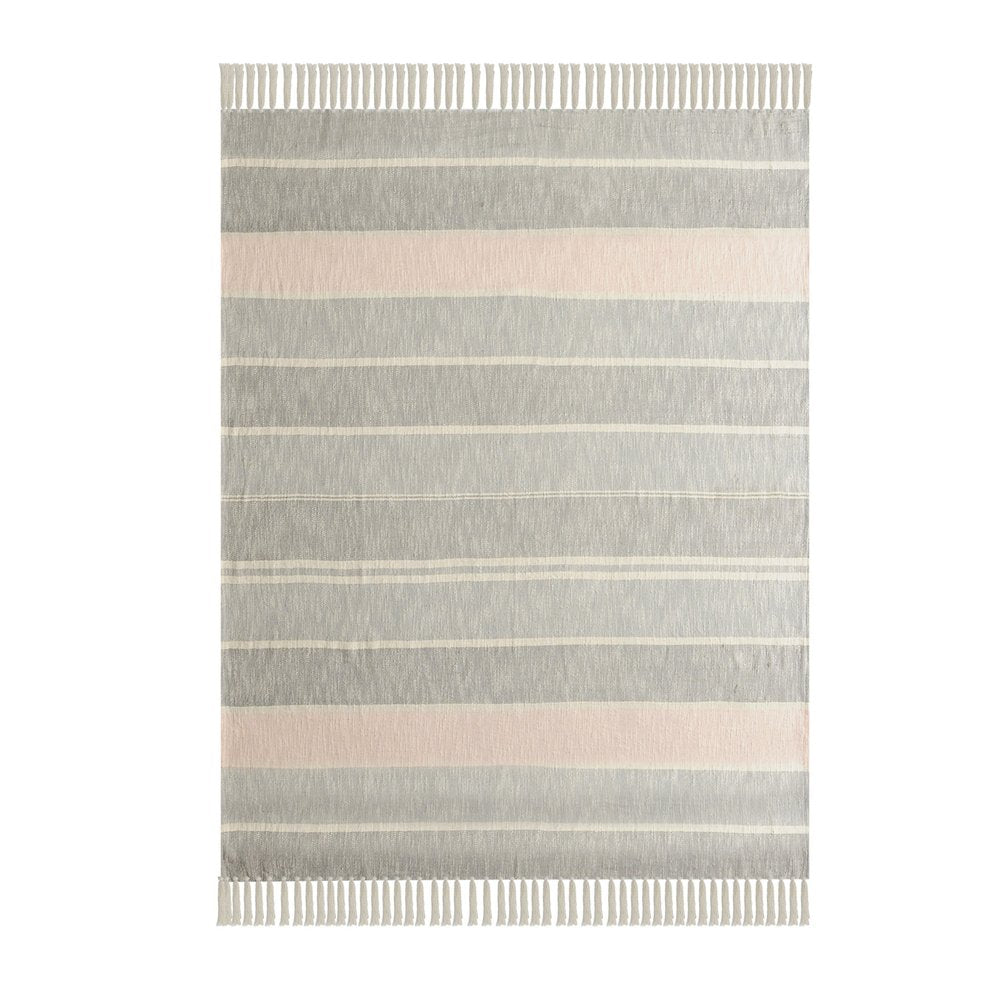50" X 60" Gray Woven Cotton Striped Throw Blanket with Tassels HomeRoots