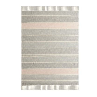 50" X 60" Gray Woven Cotton Striped Throw Blanket with Tassels HomeRoots