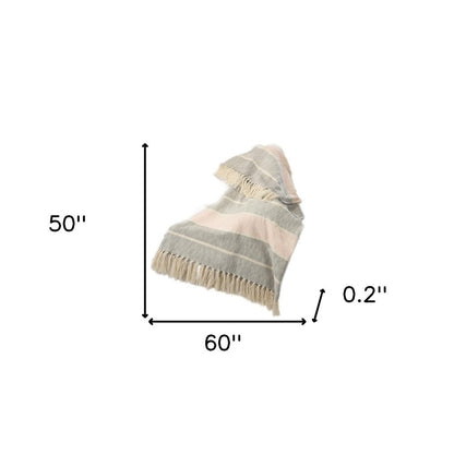 50" X 60" Gray Woven Cotton Striped Throw Blanket with Tassels HomeRoots