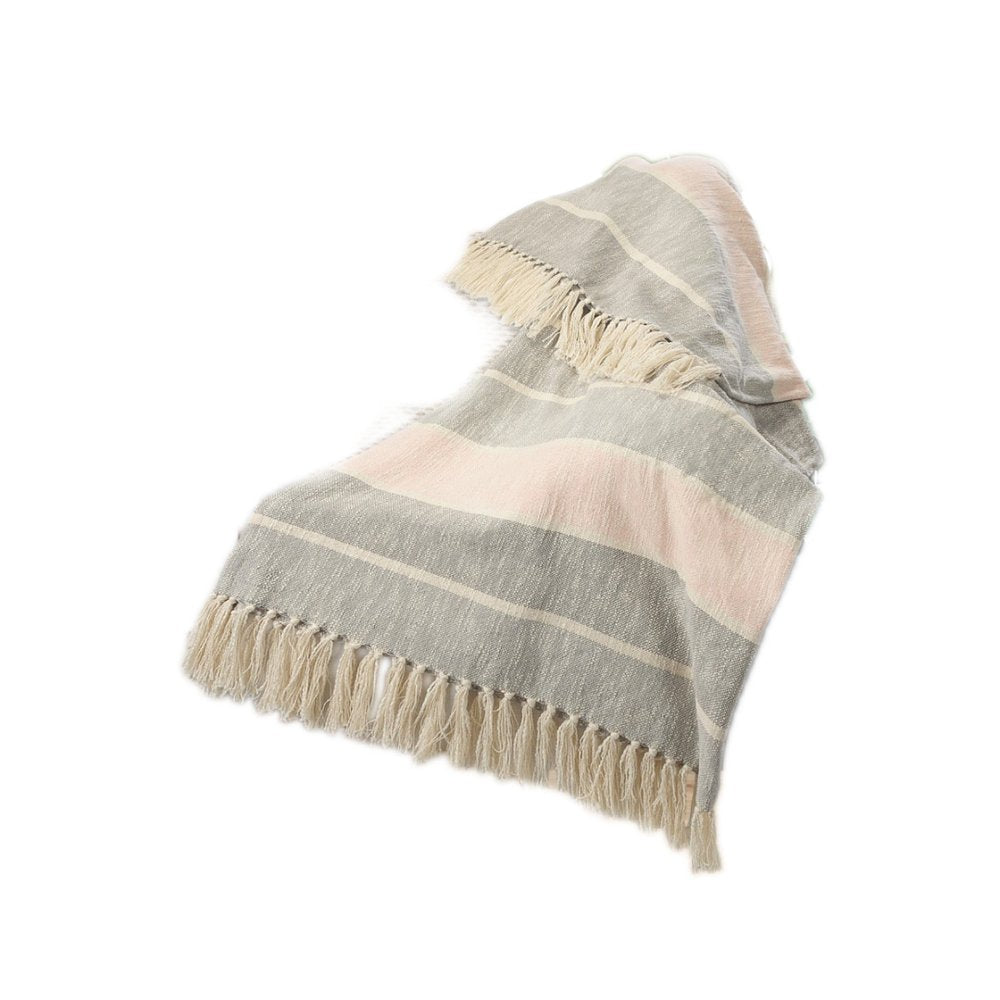 50" X 60" Gray Woven Cotton Striped Throw Blanket with Tassels HomeRoots