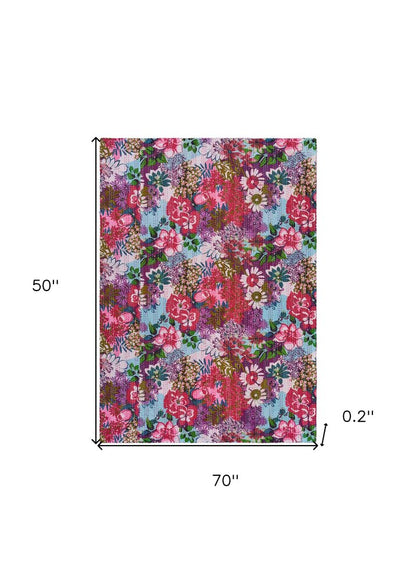 70" X 50" Purple Floral Cotton Quilted Kantha Throw Blanket with Embroidery HomeRoots