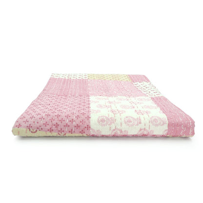 50" X 70" Green Patchwork Silk Quilted Kantha Throw Blanket with Embroidery HomeRoots