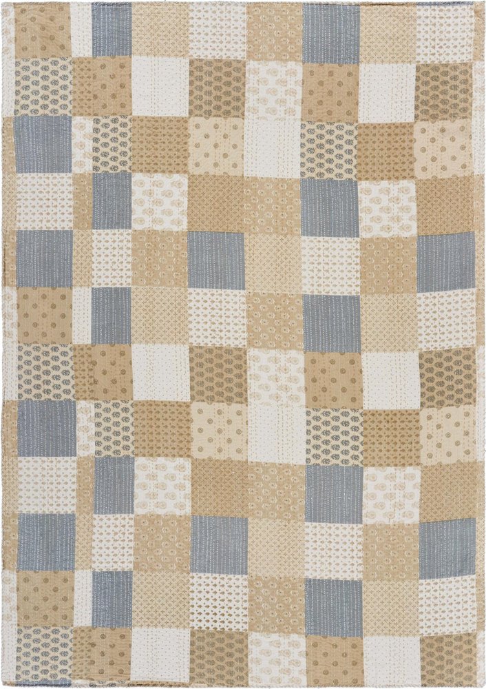 50" X 70" Green Patchwork Silk Quilted Kantha Throw Blanket with Embroidery — view 7