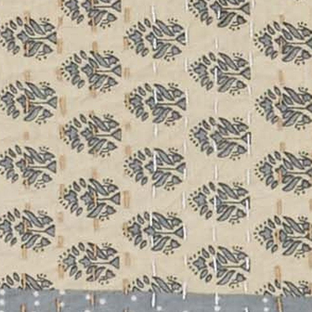 50" X 70" Green Patchwork Silk Quilted Kantha Throw Blanket with Embroidery — view 8