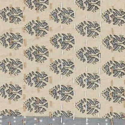 50" X 70" Green Patchwork Silk Quilted Kantha Throw Blanket with Embroidery