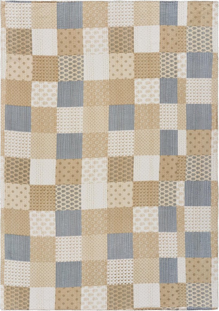 50" X 70" Green Patchwork Silk Quilted Kantha Throw Blanket with Embroidery — view 10