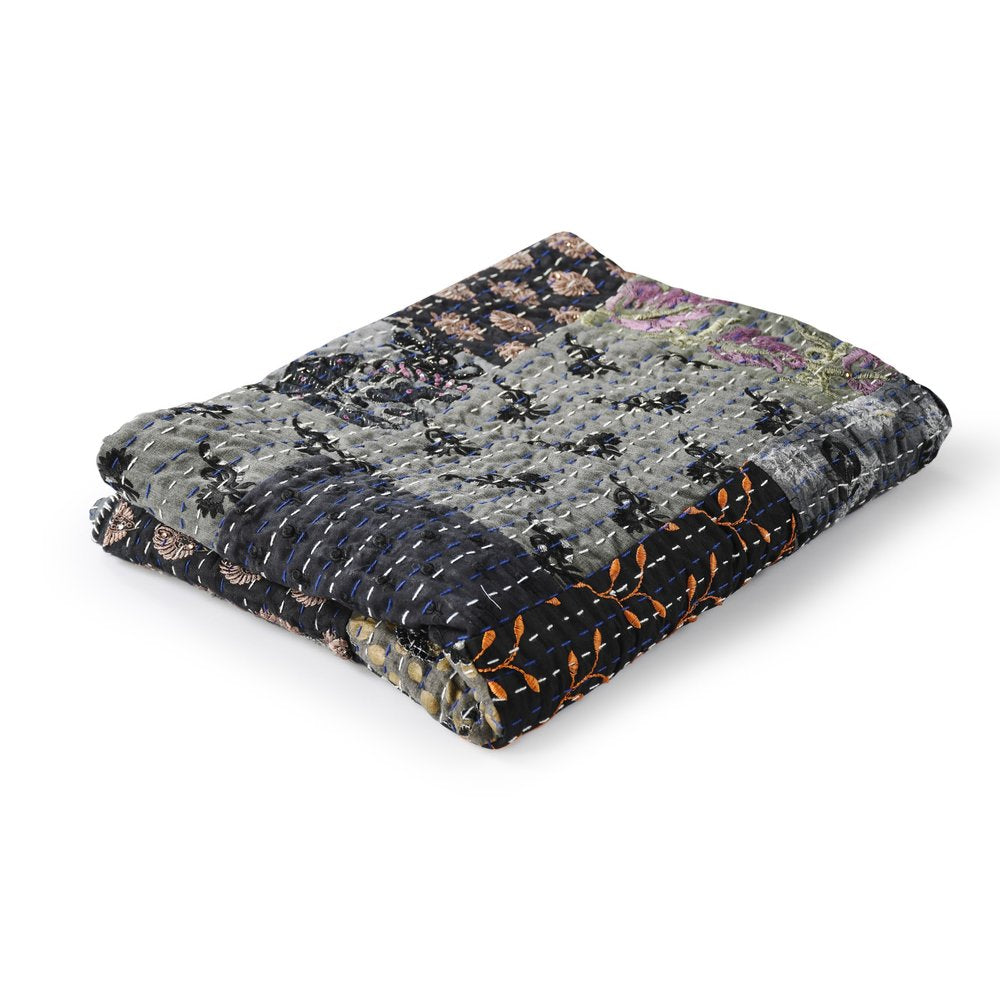 Gray Knitted Cotton Patchwork Throw Blanket HomeRoots