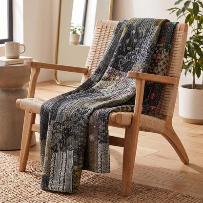 Gray Knitted Cotton Patchwork Throw Blanket HomeRoots