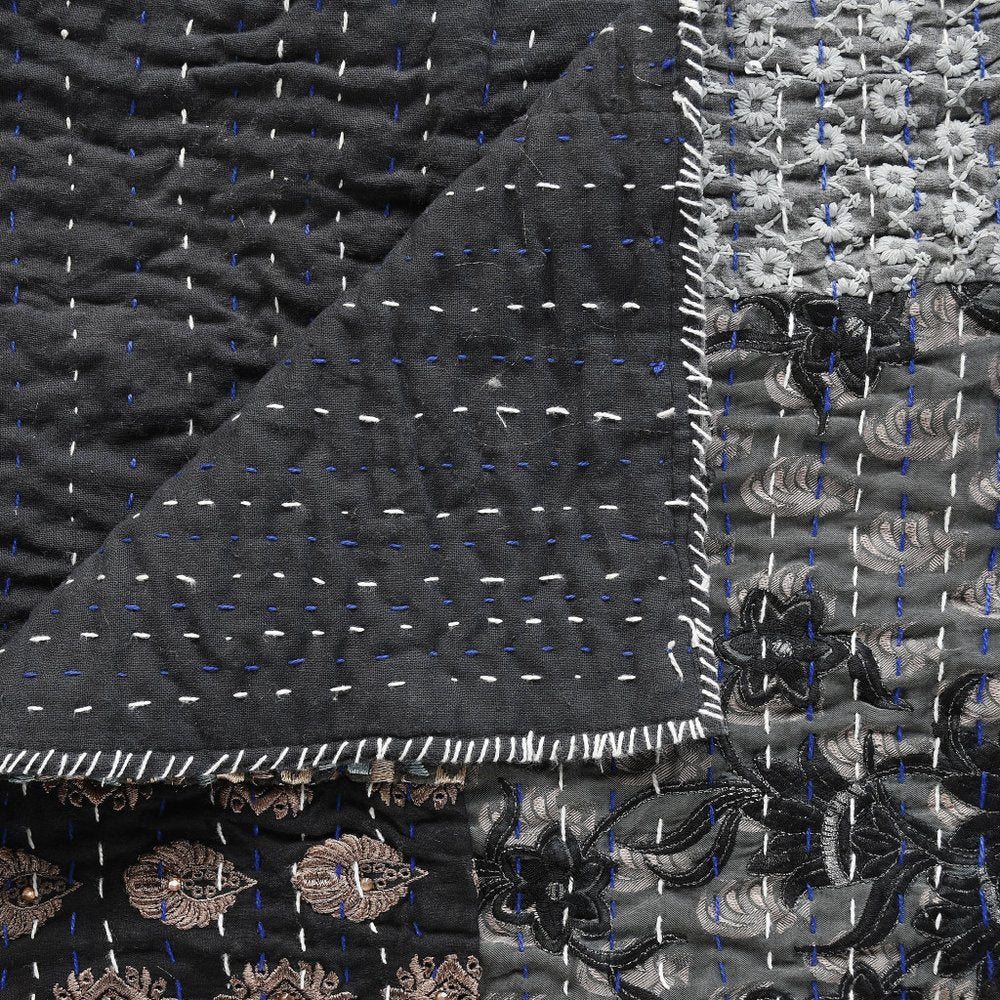 Gray Knitted Cotton Patchwork Throw Blanket HomeRoots