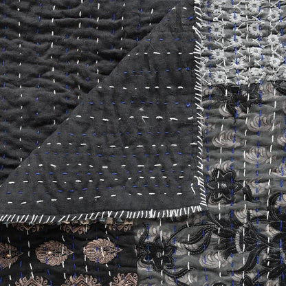 Gray Knitted Cotton Patchwork Throw Blanket HomeRoots