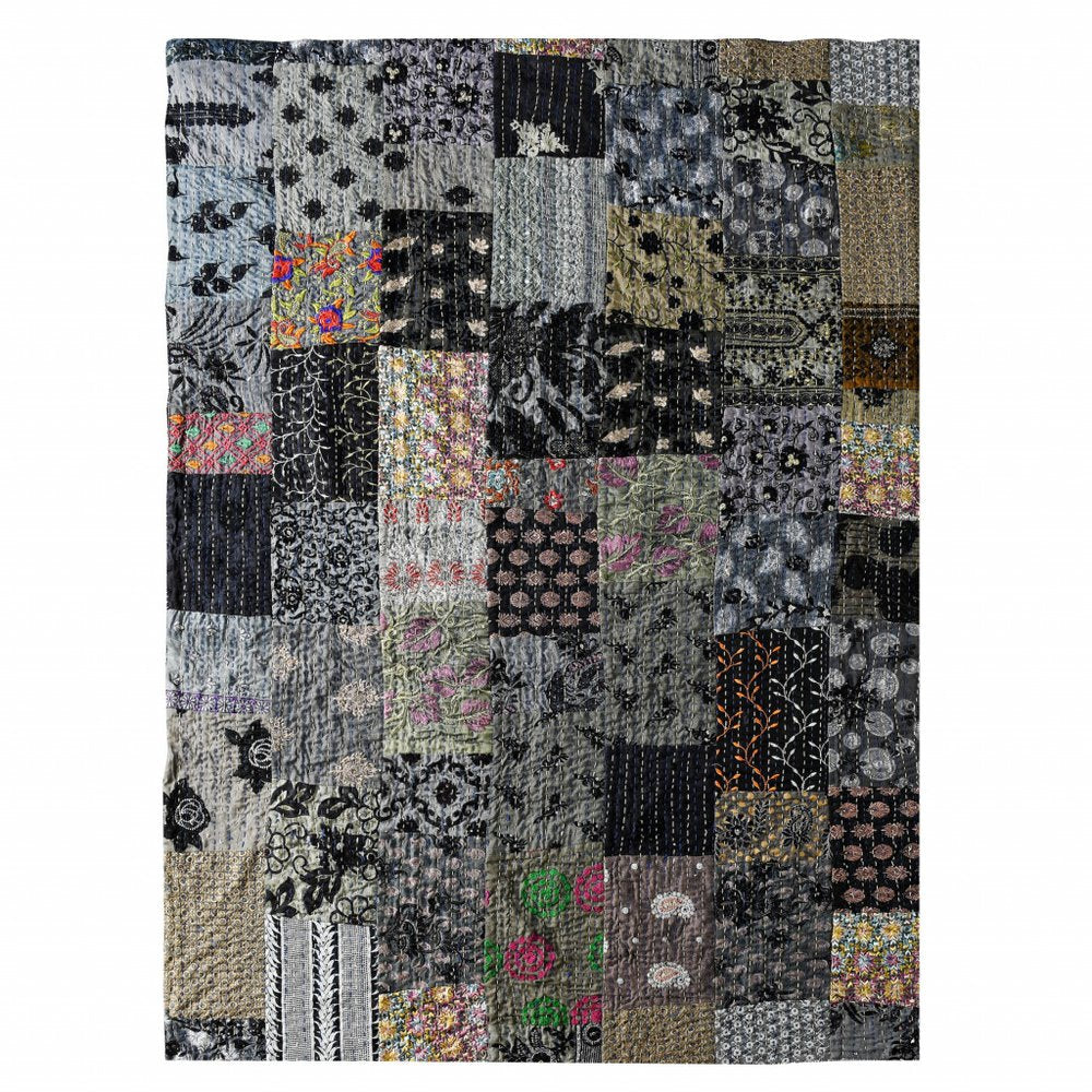 Gray Knitted Cotton Patchwork Throw Blanket HomeRoots