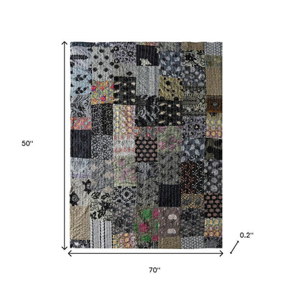 Gray Knitted Cotton Patchwork Throw Blanket HomeRoots