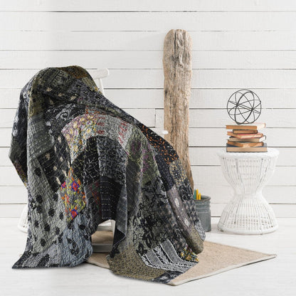 Gray Knitted Cotton Patchwork Throw Blanket HomeRoots