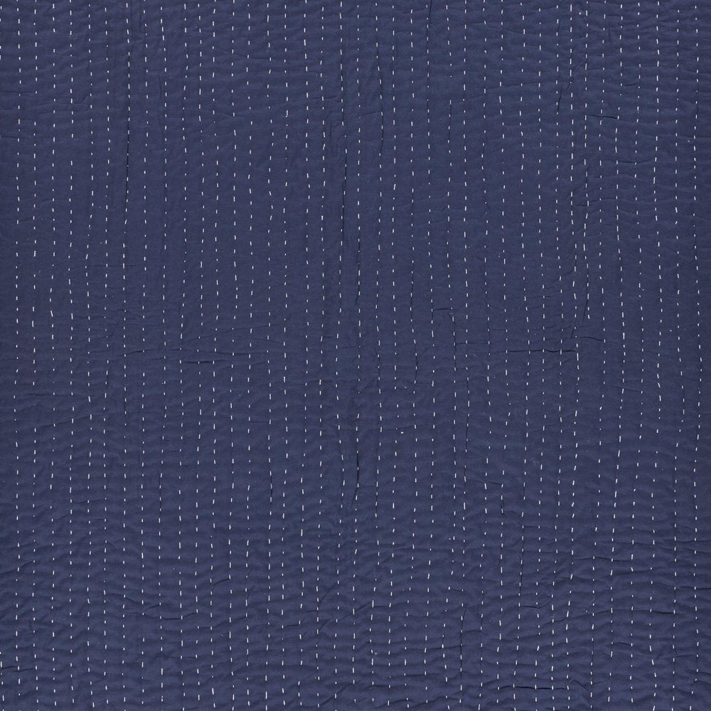 60" X 50" Blue Kantha Cotton Throw Blanket with Embroidery HomeRoots