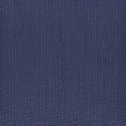 60" X 50" Blue Kantha Cotton Throw Blanket with Embroidery HomeRoots