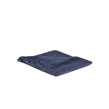 60" X 50" Blue Kantha Cotton Throw Blanket with Embroidery HomeRoots